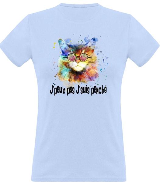 T-shirt bleu Psychédélique Chat