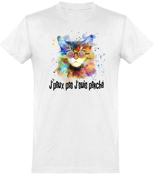 T-shirt blanc Psychédélique Chat