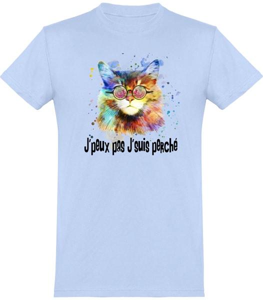 T-shirt bleu Psychédélique Chat