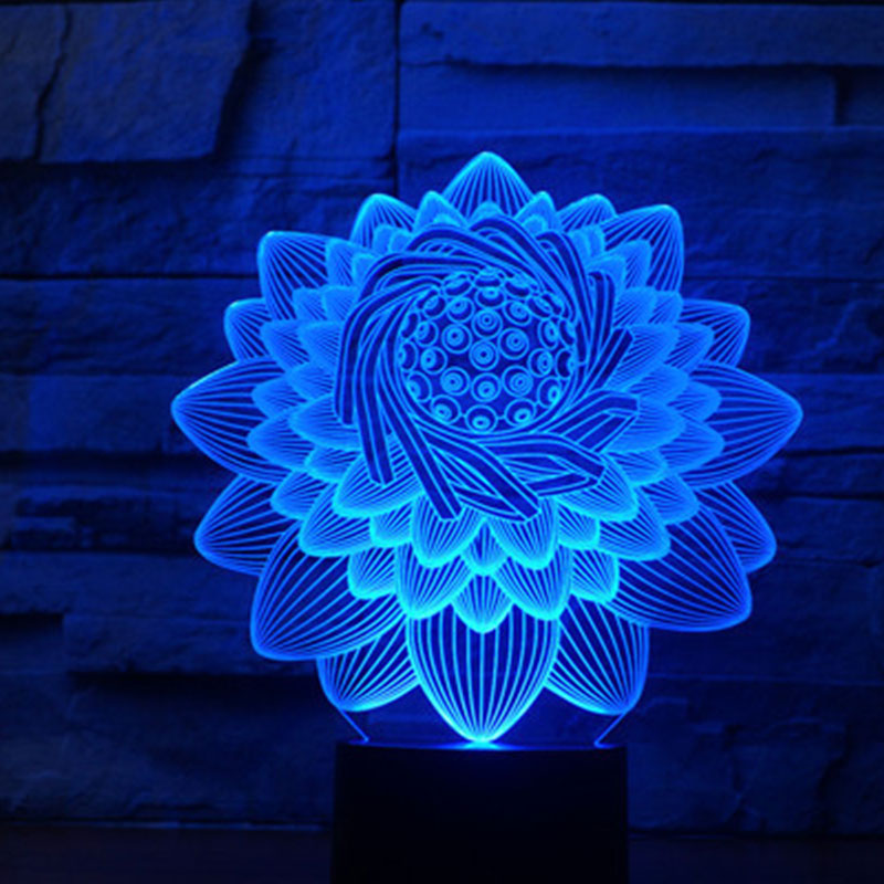 Lampe Led 3D Fleur de Lotus Bleu Foncé