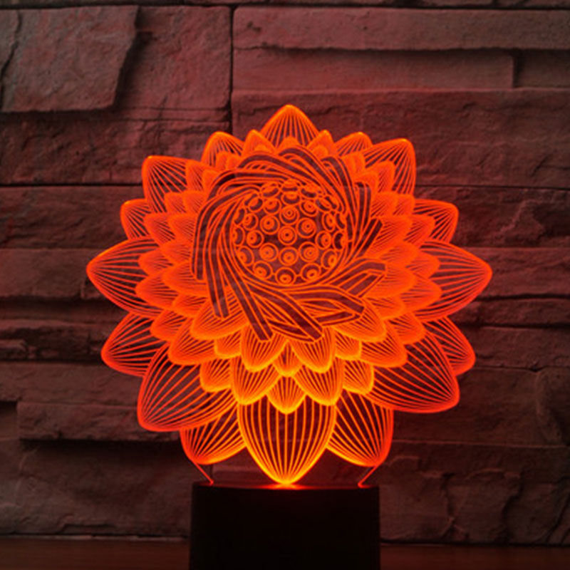 Lampe Led 3D Fleur de Lotus rouge